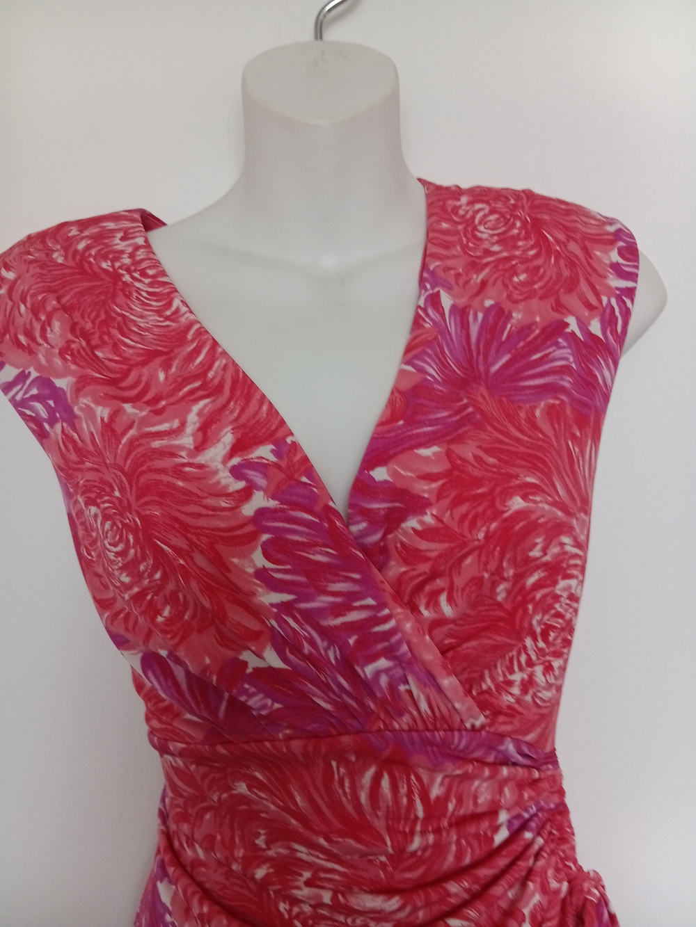 London Times Pink and Purple Floral Midi Wrap Dress - Picture 2 of 4